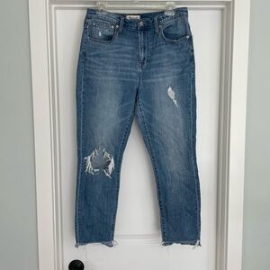 Madewell High Rise Distressed Raw Hem Boyjean Size 28